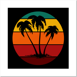 Sunset Palm Tree Retro Vintage Design Posters and Art